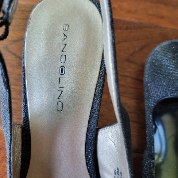 Black pointed toe sling back slight glittery shoe/sandal - Picture 4 of 5